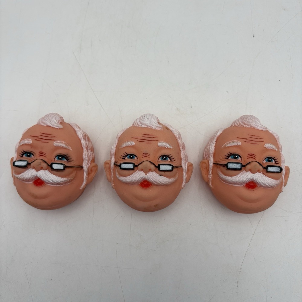 Lot 3 Vintage Santa Grandpa Doll Heads Soft Rubber 3"‎ Craft Supply Ornament